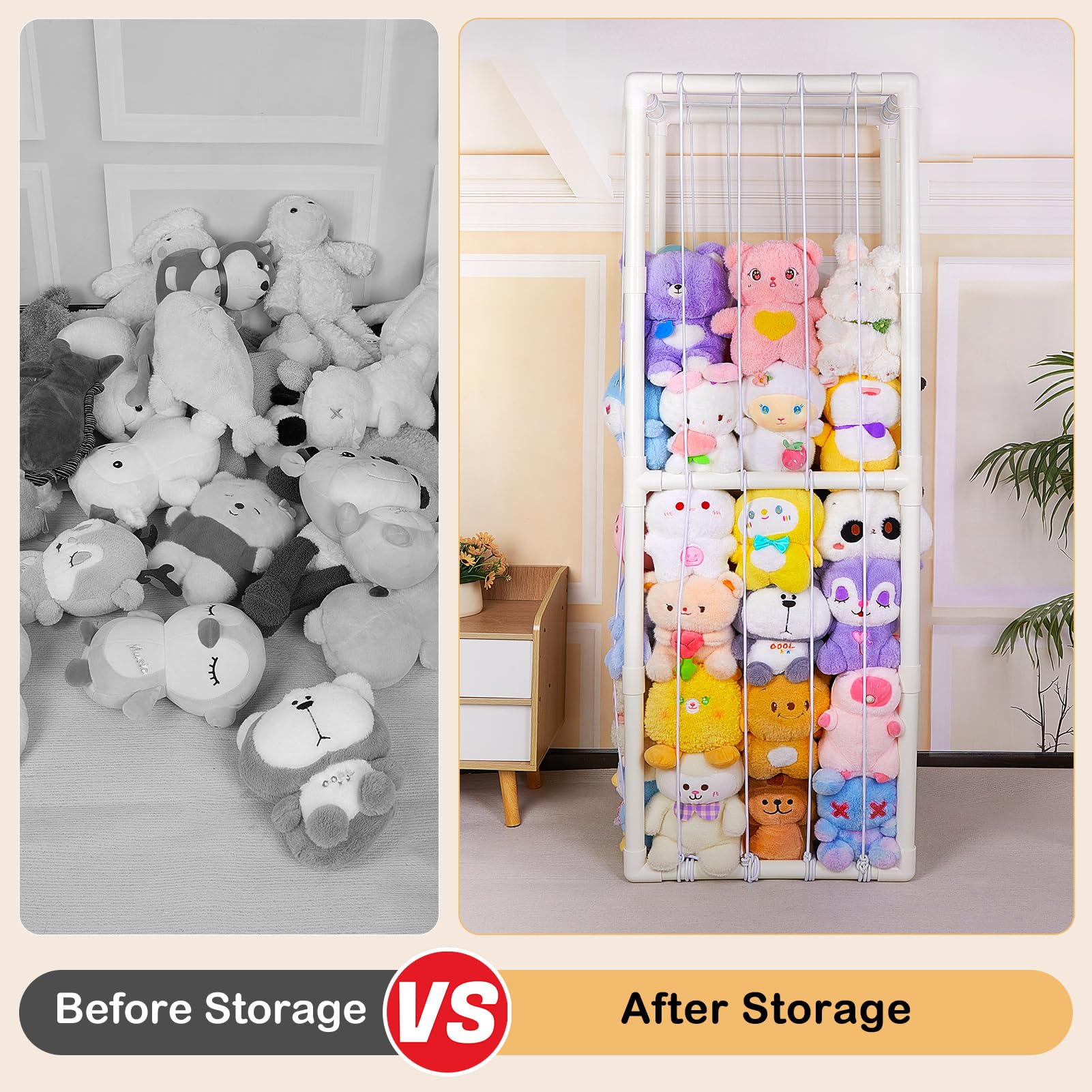 FIOBEE large-capacity holder holds many stuffed animals.