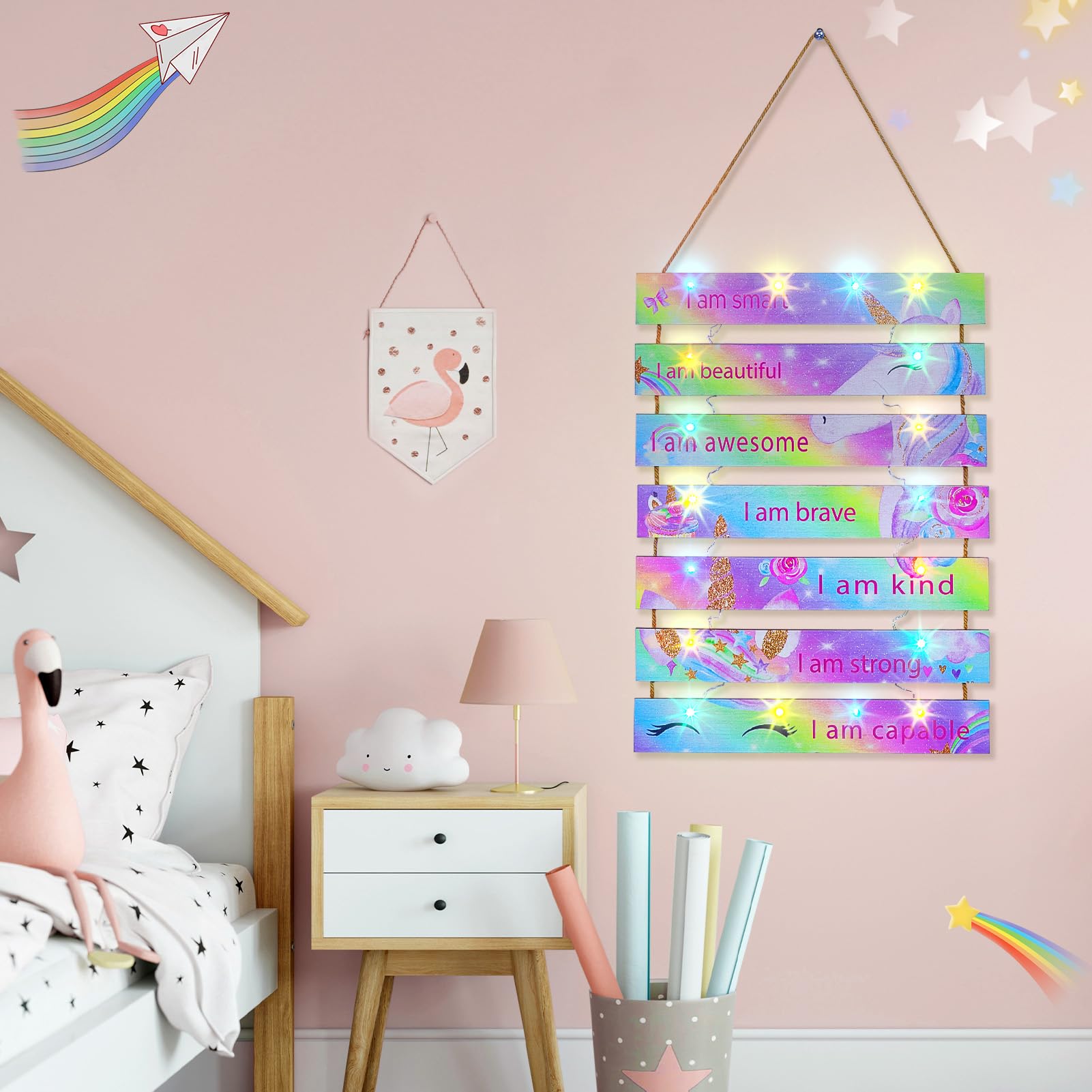 FIOBEE motivational wall art with LED lights for study spaces.