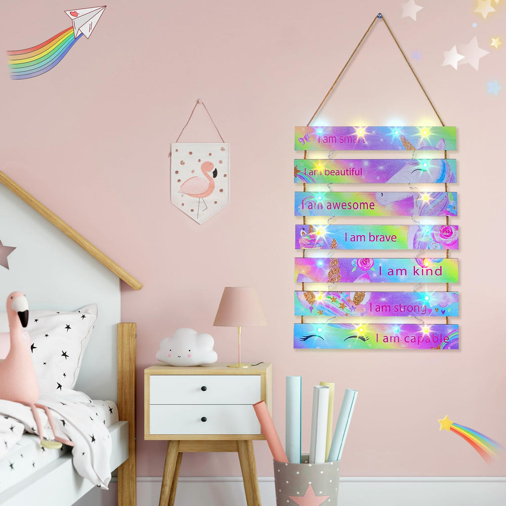 FIOBEE motivational wall art with LED lights for study spaces.