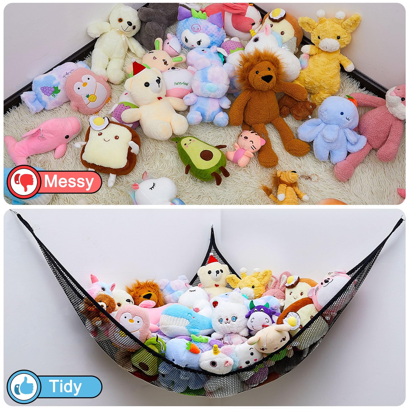 FIOBEE multi-use hammock holding blankets and plush items