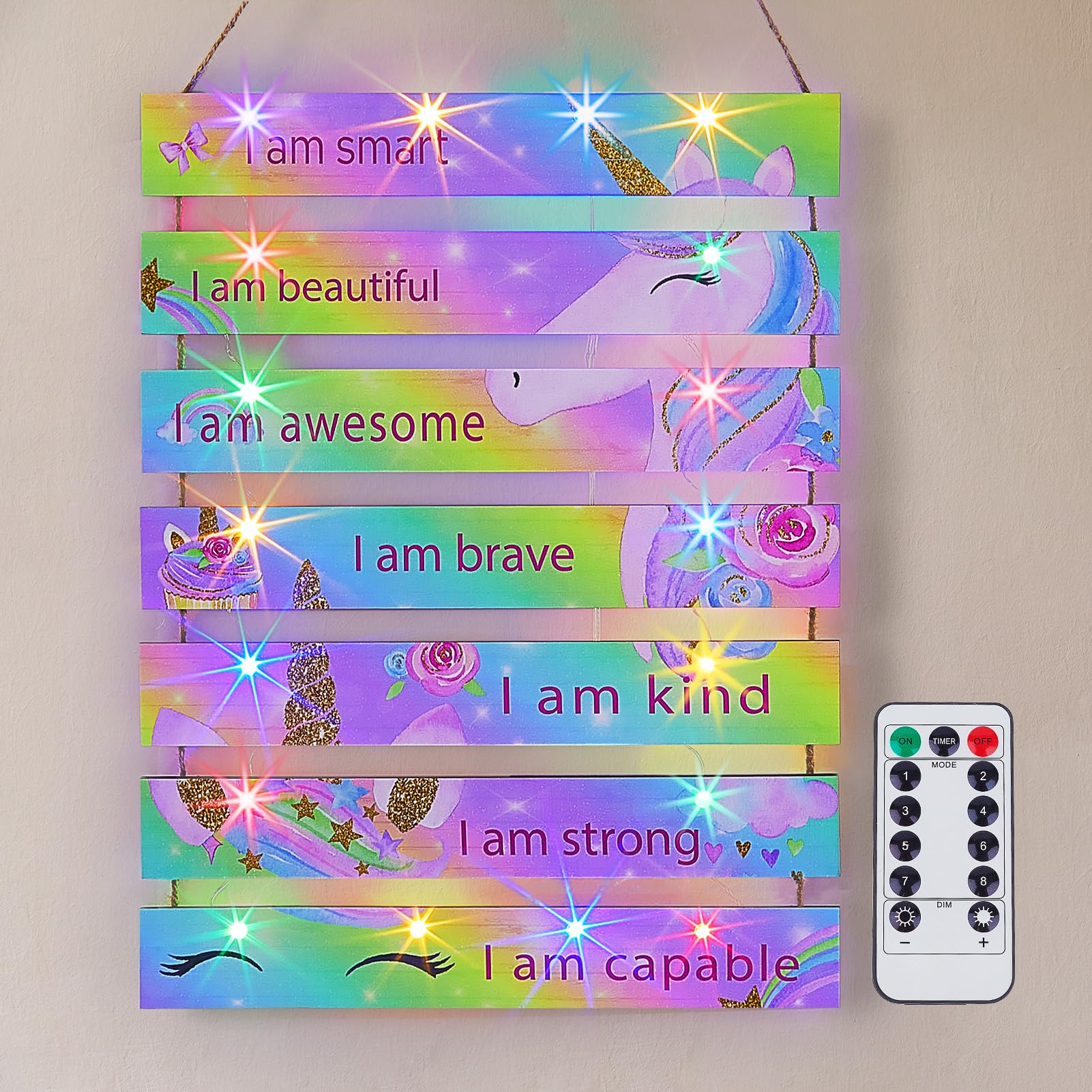 FIOBEE Rainbow Unicorn LED wall panel adds warm lighting to teen rooms.