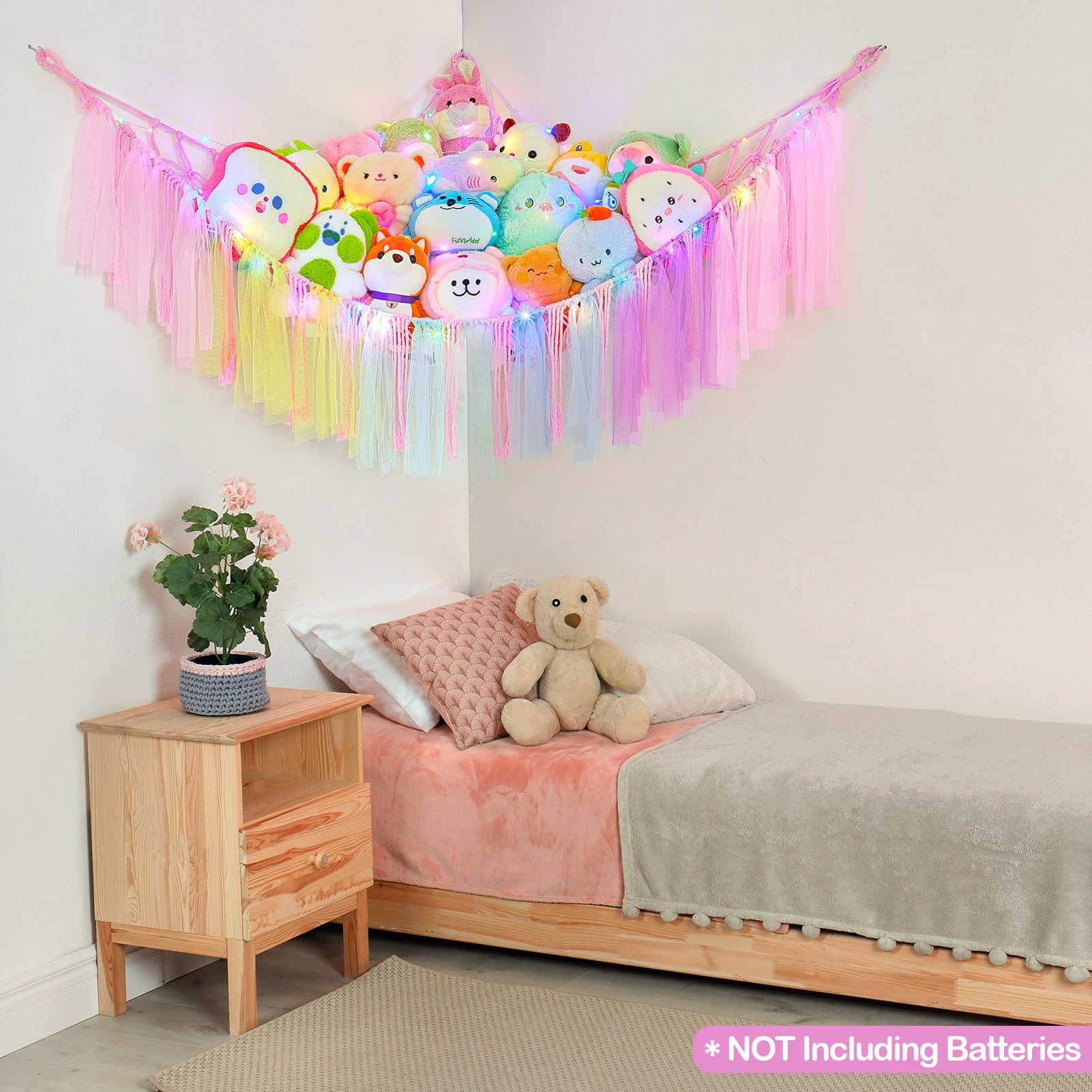 FIOBEE spacious corner display keeps stuffed animals on show without clutter.