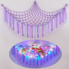 Fiobee stuffed animals hammock with LED light provides cozy night-time organization for nurseries.