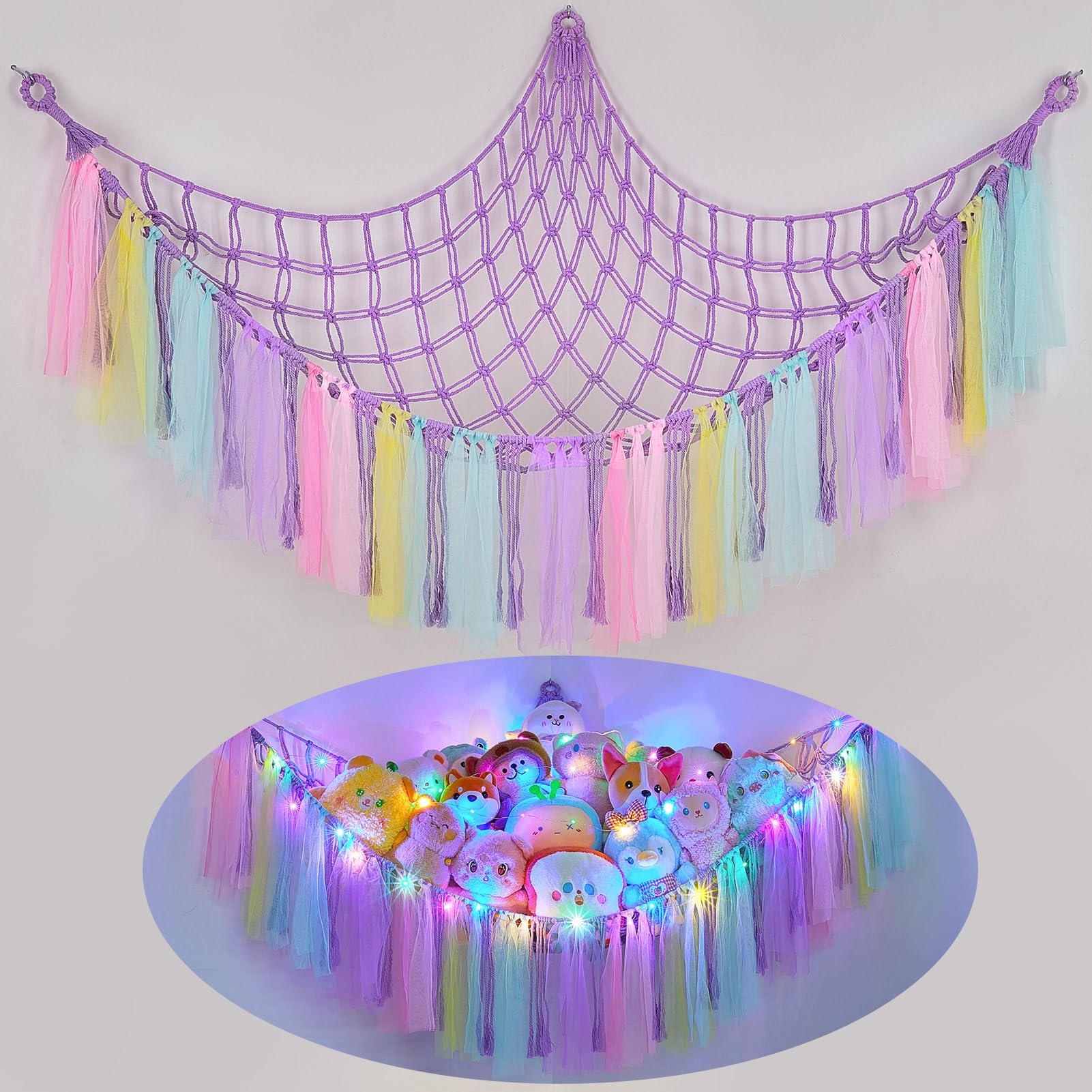 FIOBEE stuffed animals hammock with LED light for cozy nurseries.