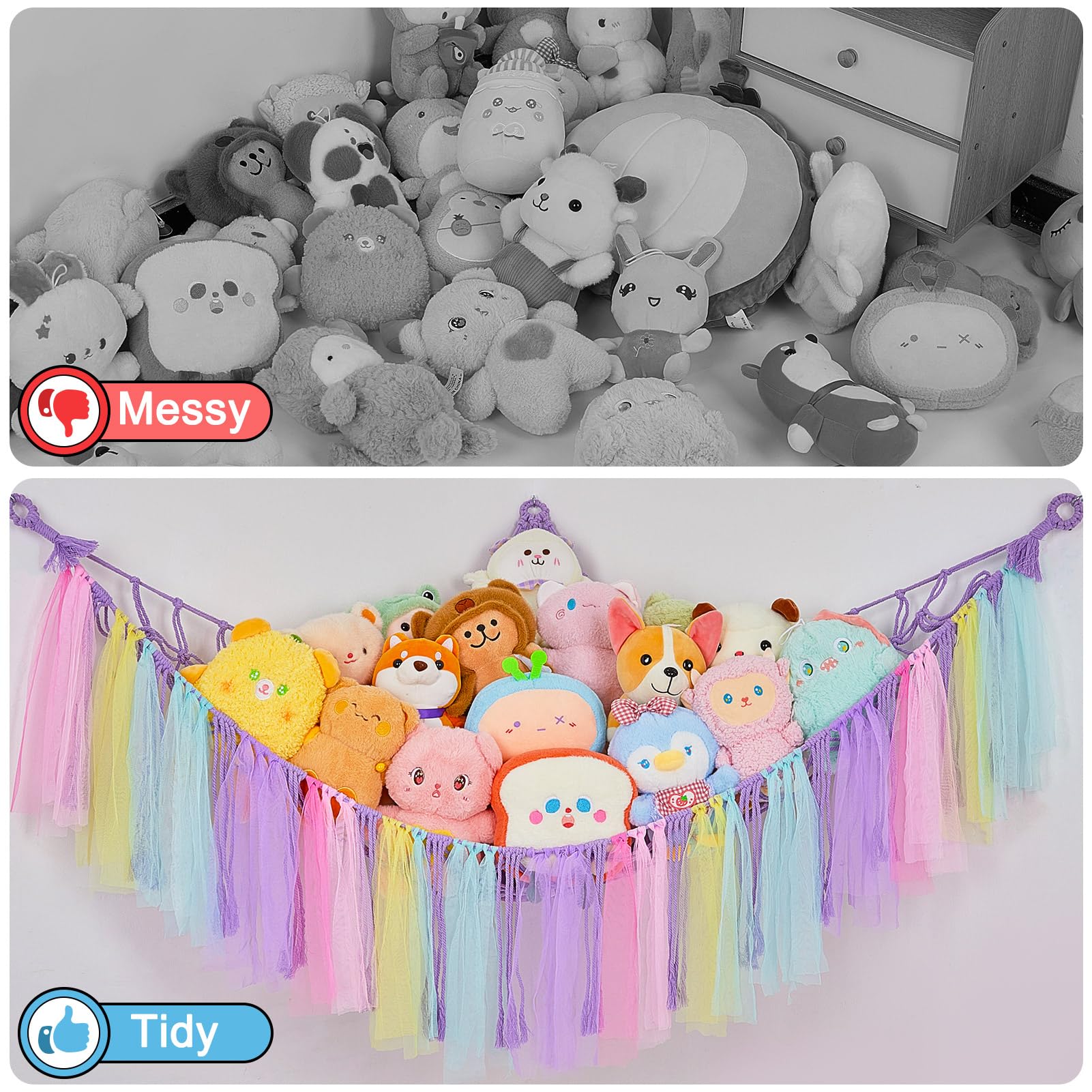 FIOBEE storage net for stuffed animals keeps plush tidy and accessible.