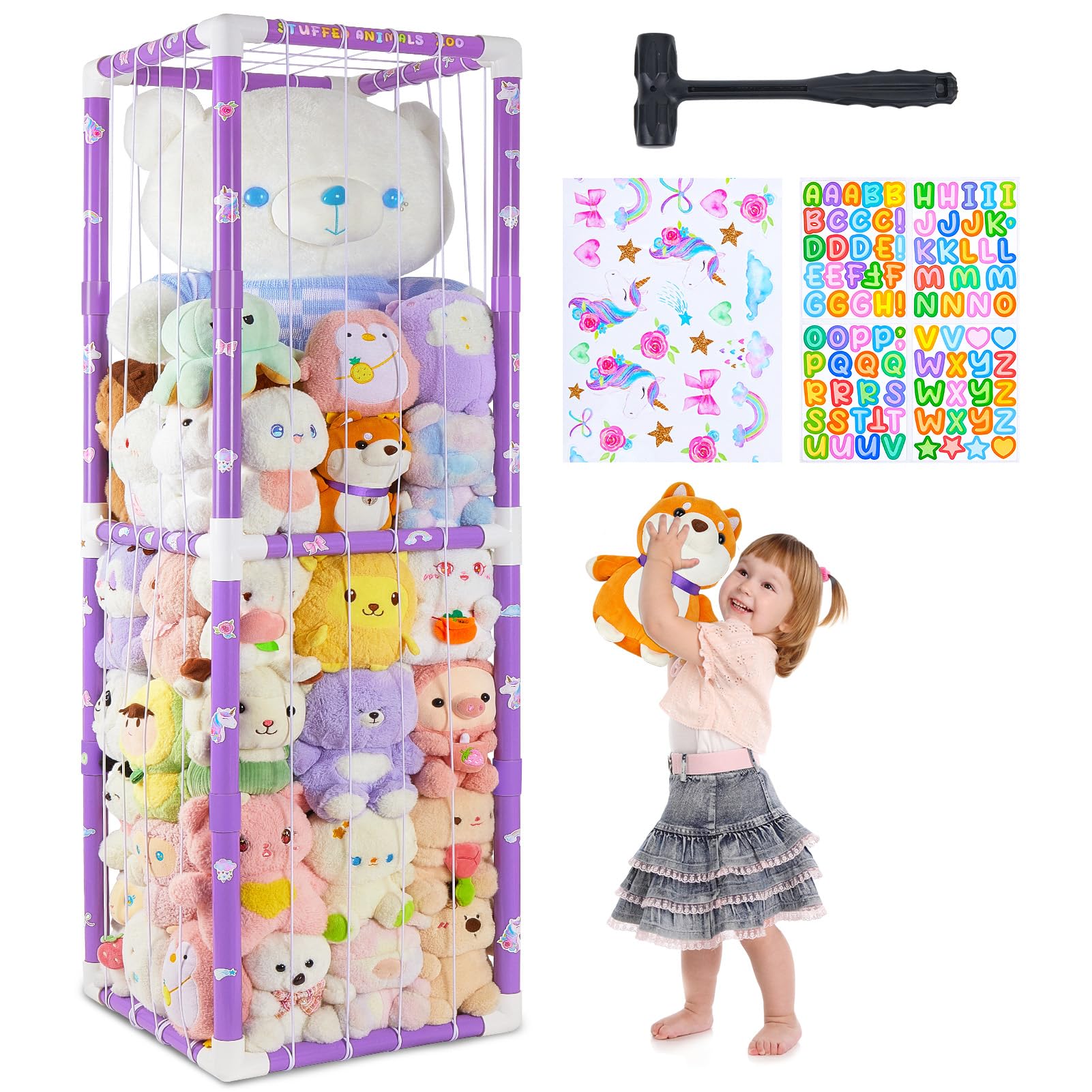 FIOBEE stuffed animals storage zoo PVC tube keeps plush toys organized in the nursery.