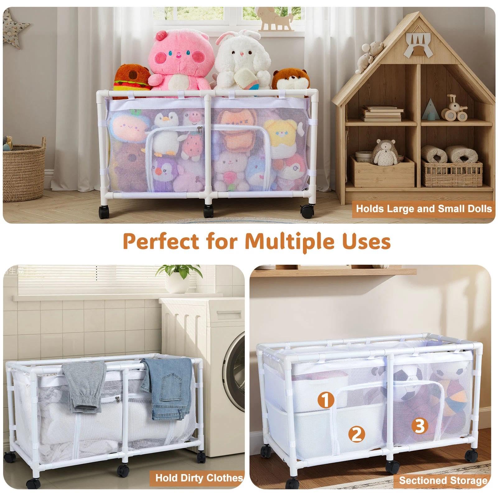 FIOBEE sturdy rod-and-mesh construction ensures durable toy storage.