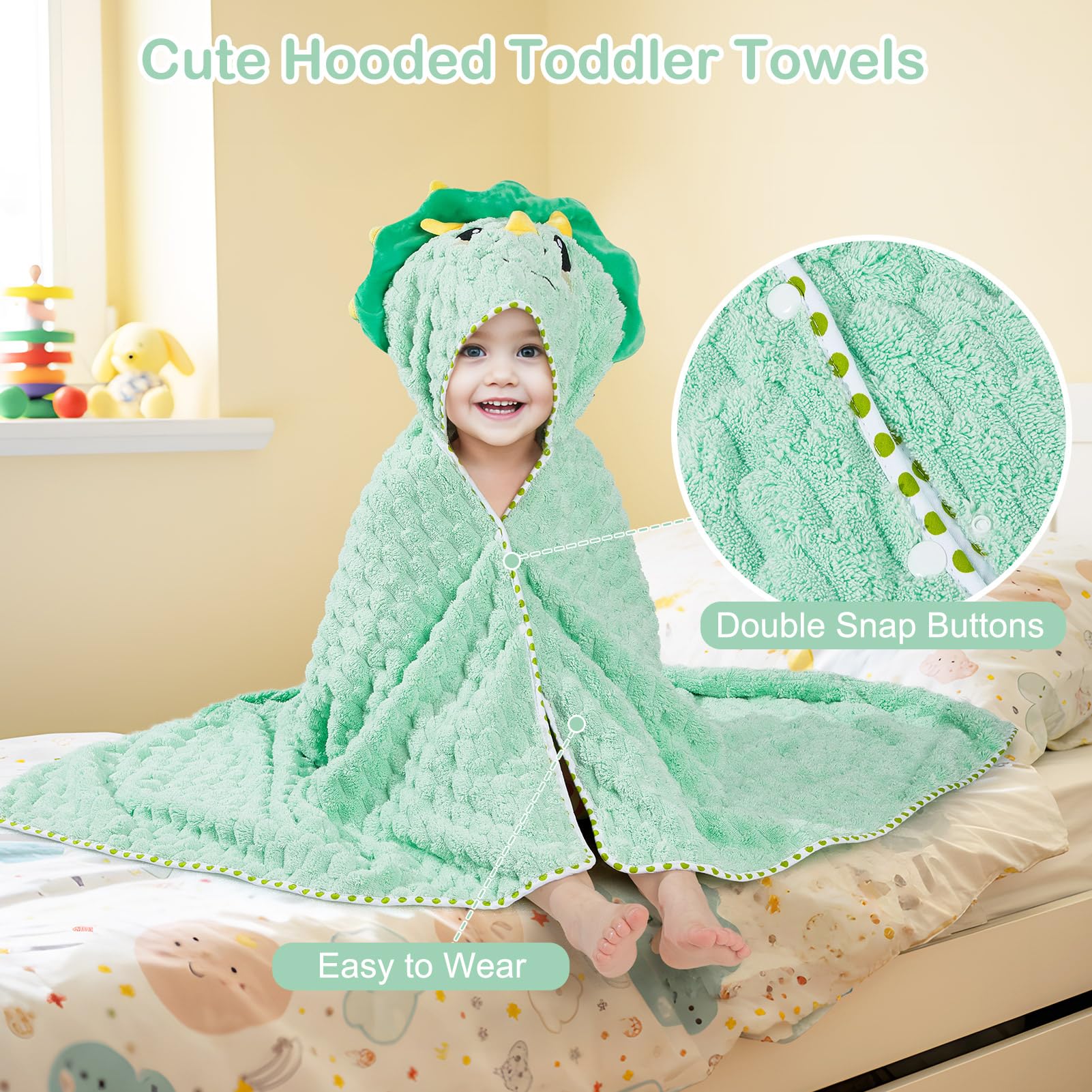 FIOBEE green dinosaur towel suited for bath or beach outings