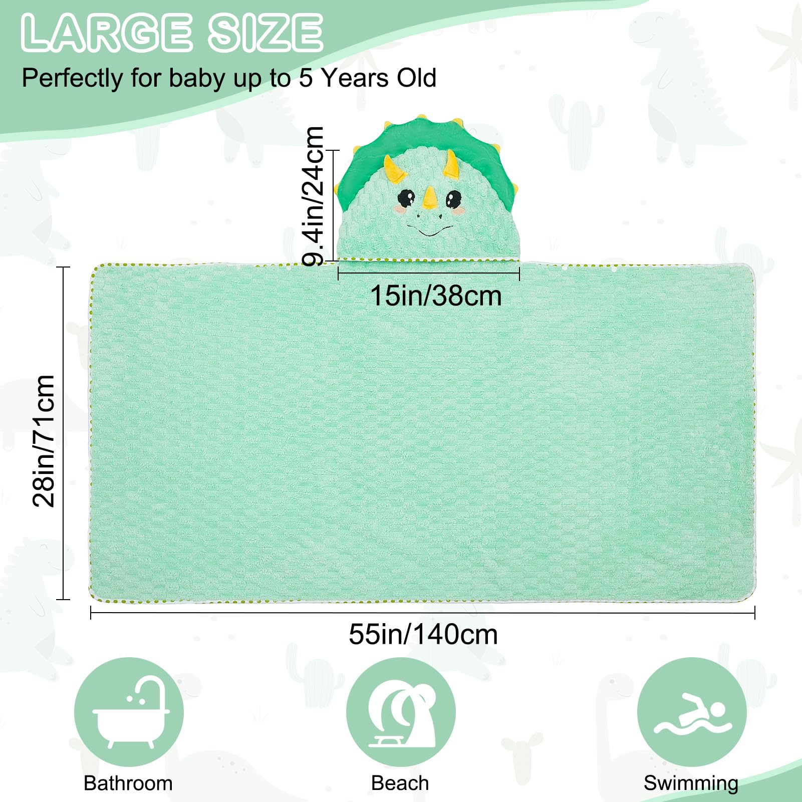 FIOBEE 55x28 inch towel size wraps toddlers securely after bath