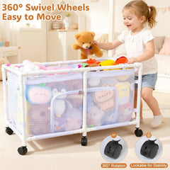 FIOBEE white mesh toy organizer keeps plush toys fresh and accessible.