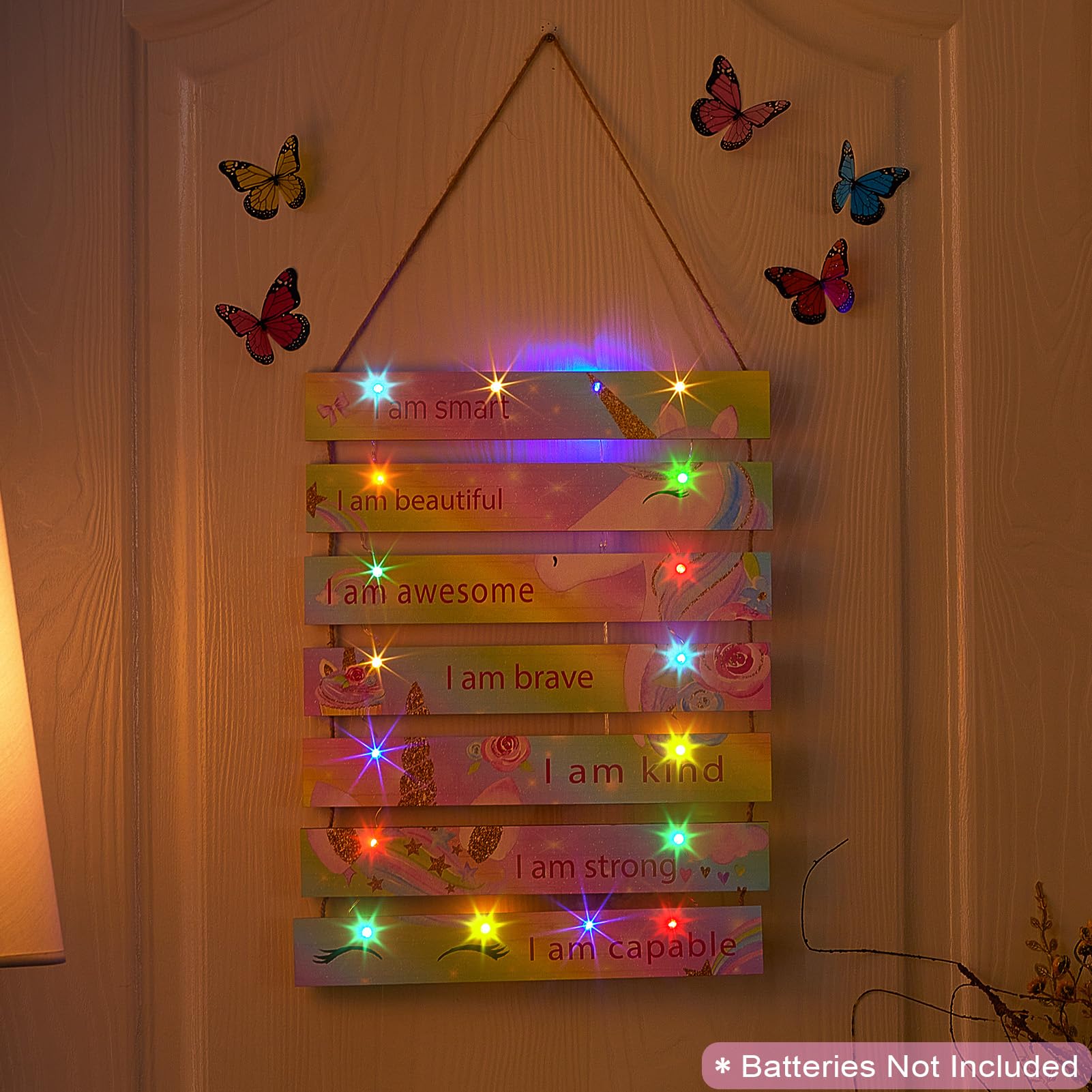 FIOBEE wooden panel wall decor with eight lighting modes.
