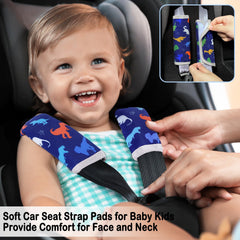 FIODAY blue dinosaur seat belt pad on car seat, easy care and comfort.