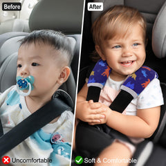FIODAY blue dinosaur seat belt pad, right view, anti-slip design stays in place.
