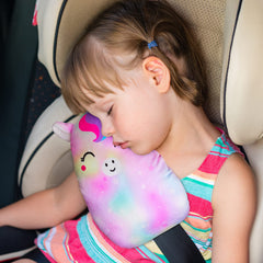 FIODAY unicorn seatbelt pillow side view provides neck cushioning for travel
