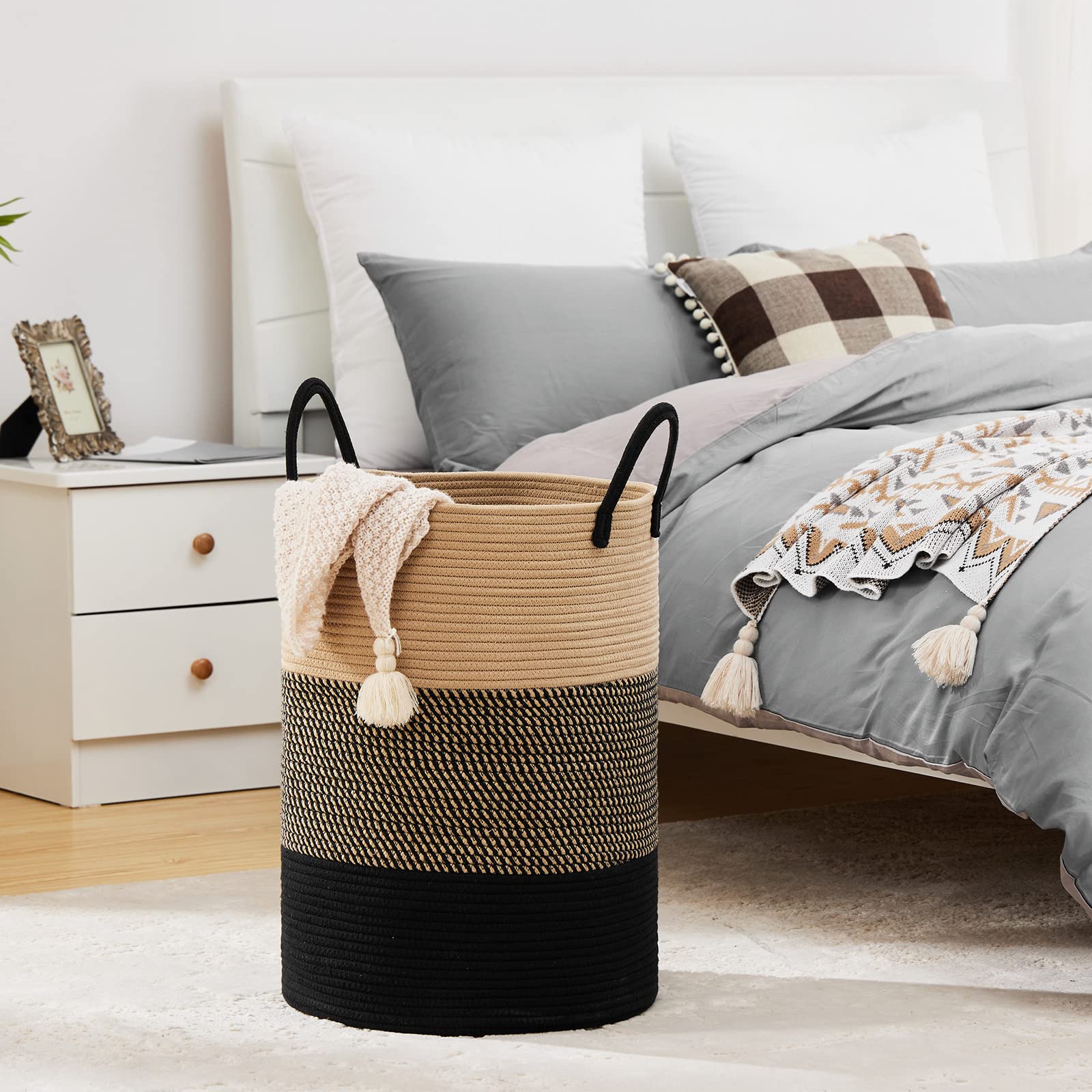 Fiona's magic collapsible woven basket folds flat for tidy storage when not in use.