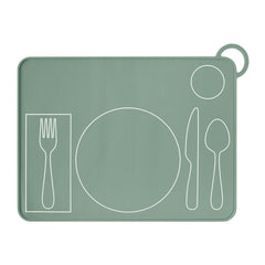 Fire Rooster Kids placemat in green with edge close-up and spill containment.