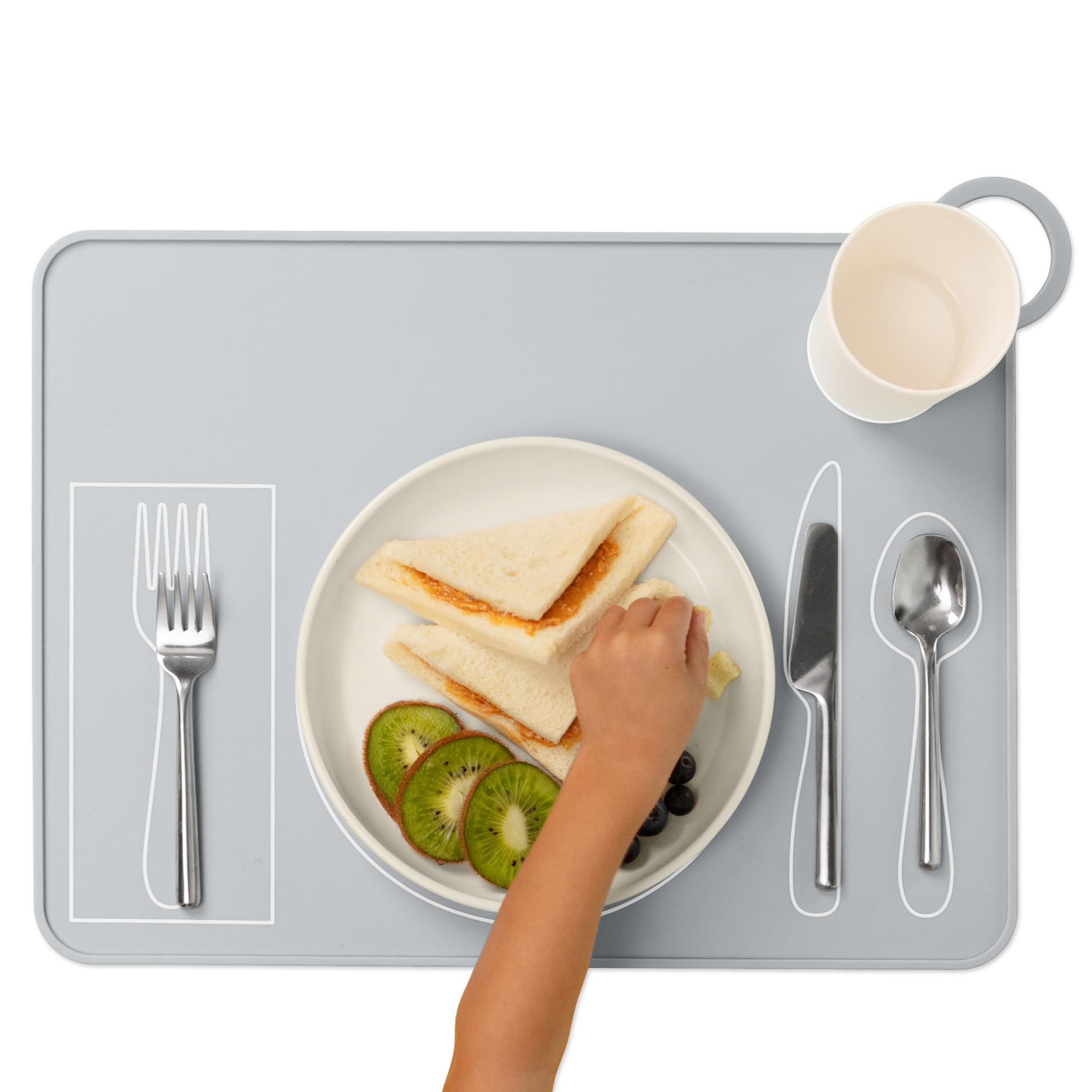 Fire Rooster Kids placemat grey color promotes focused meals.