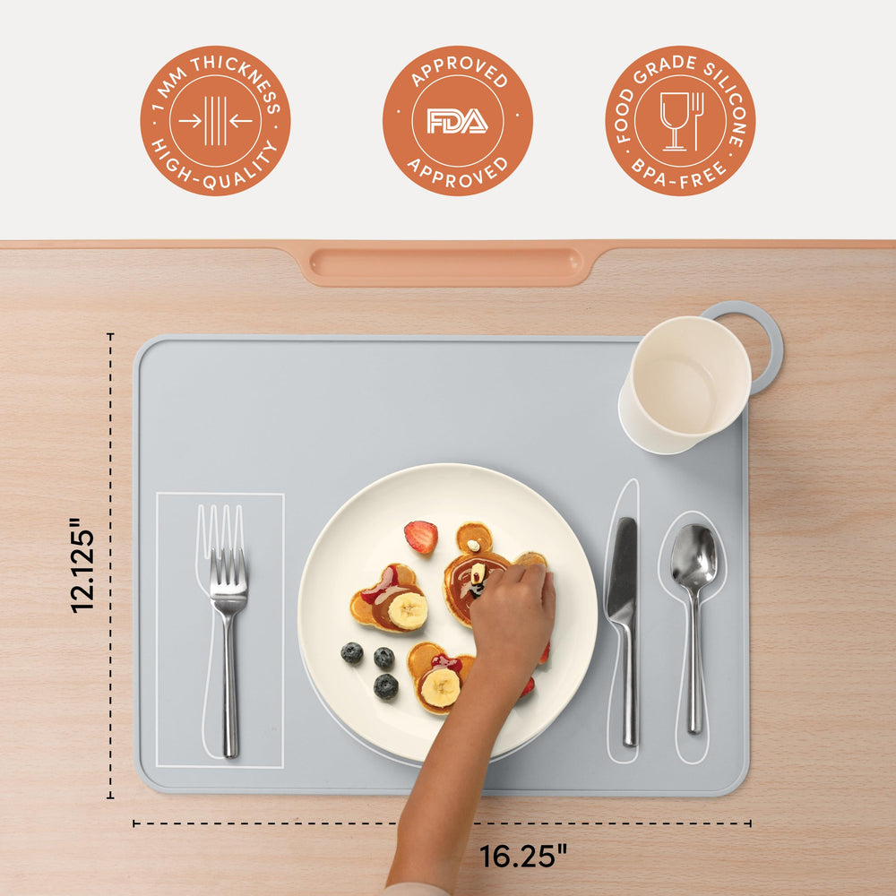 Fire Rooster Kids placemat texture close-up highlights durable, odor-free silicone material