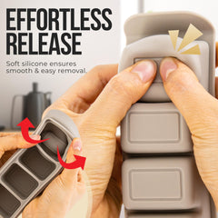 Beige Firgi tray with airtight lid helps prevent leaks and freezer odors.