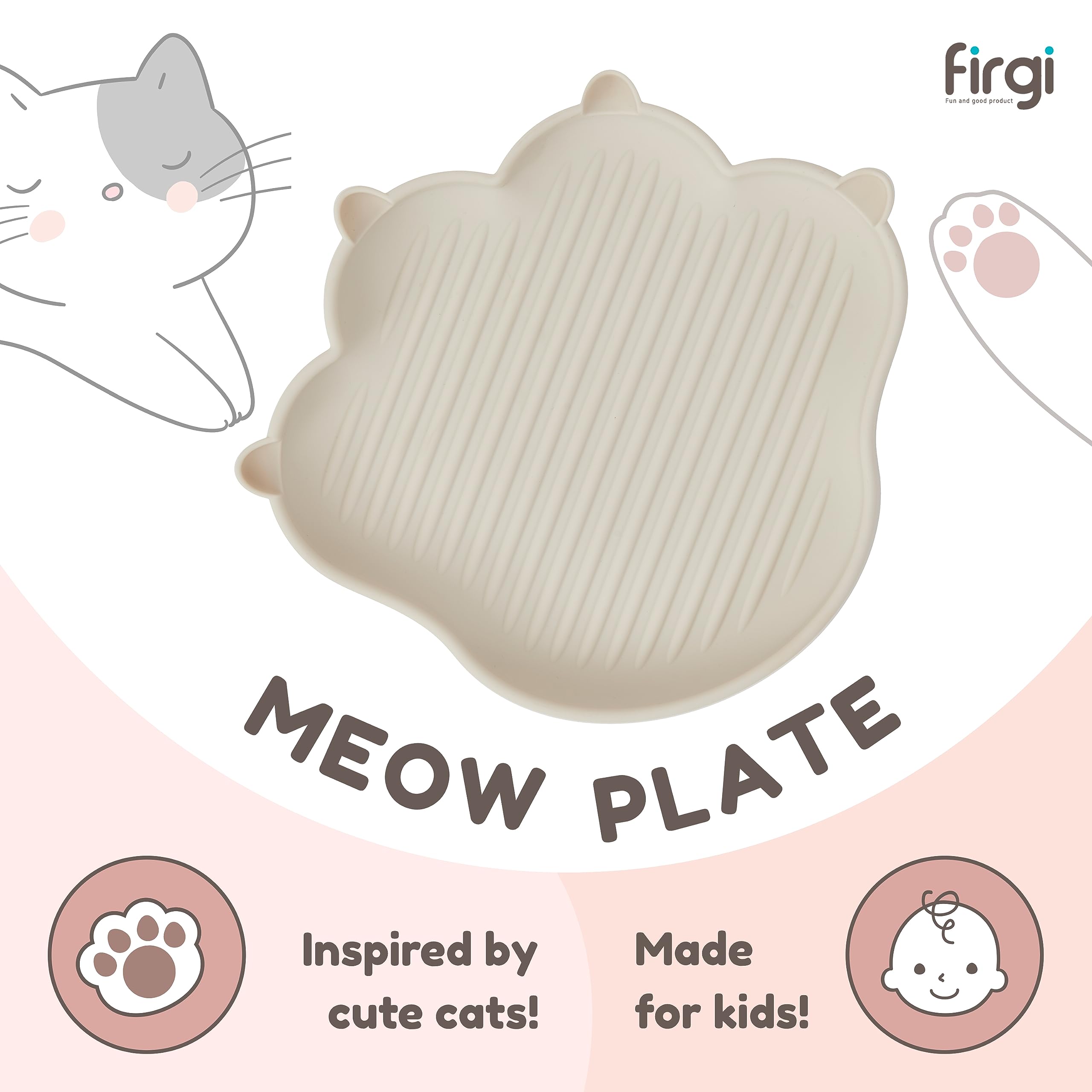 Firgi Meow mealtime set combines plate and storage for convenience.