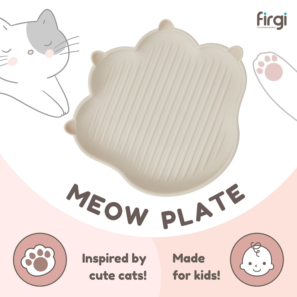 Firgi Meow mealtime set combines plate and storage for convenience.