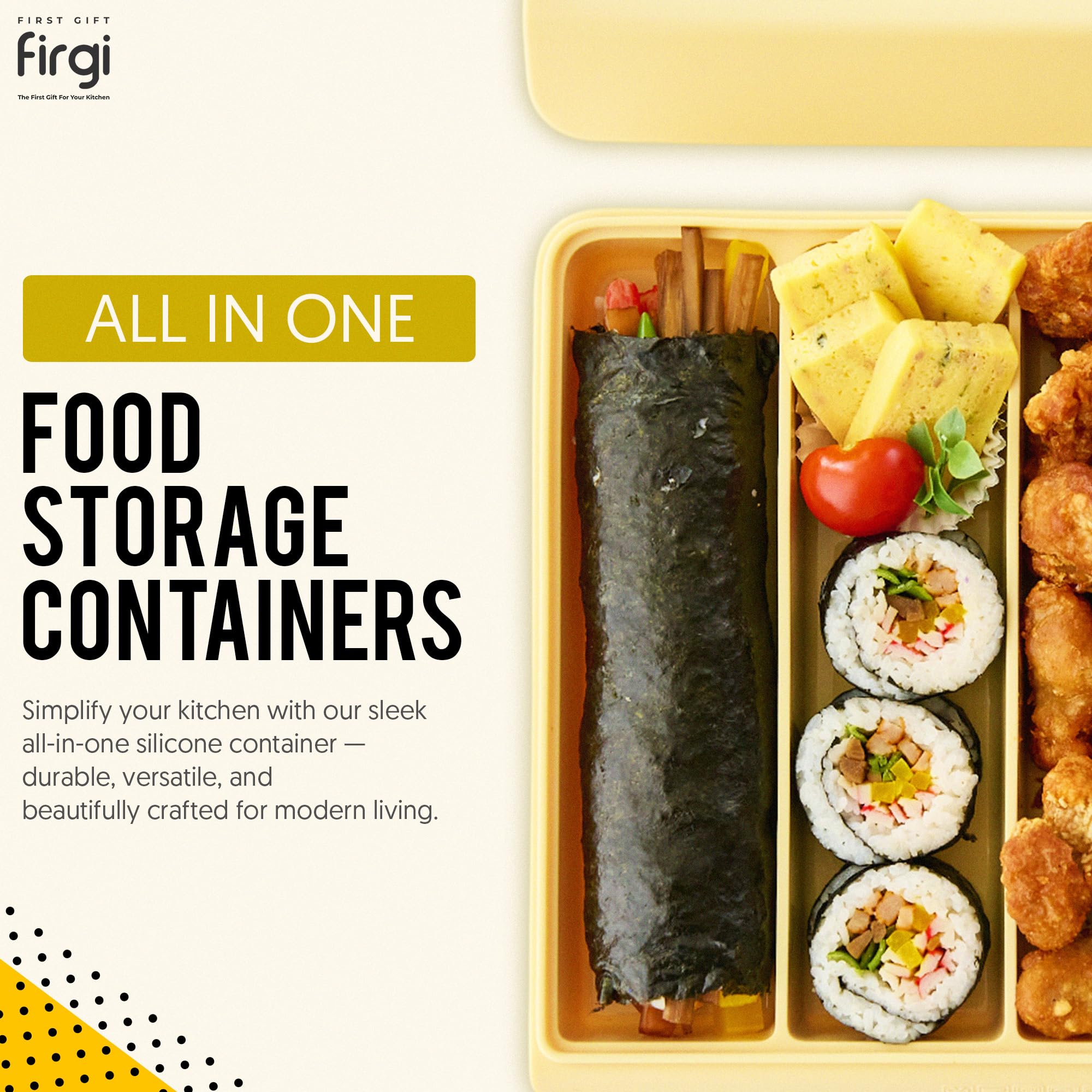 Firgi stackable silicone containers illustrating space-saving design