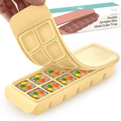 Firgi silicone ice cube tray with lid showing 12 beige cubes for portioned feedings.