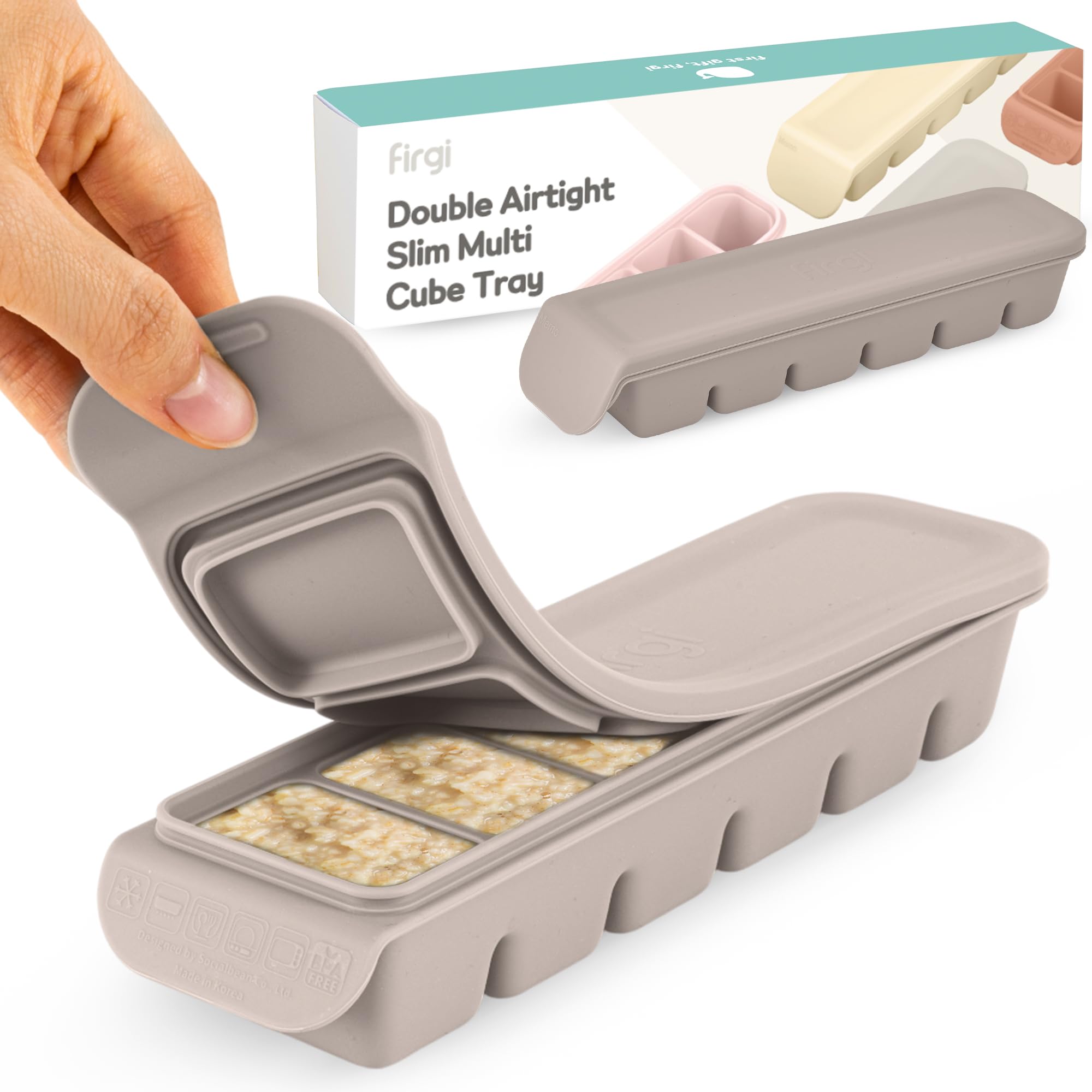 Firgi silicone ice cube tray with lid 2-pack for easy baby meals and breast milk storage