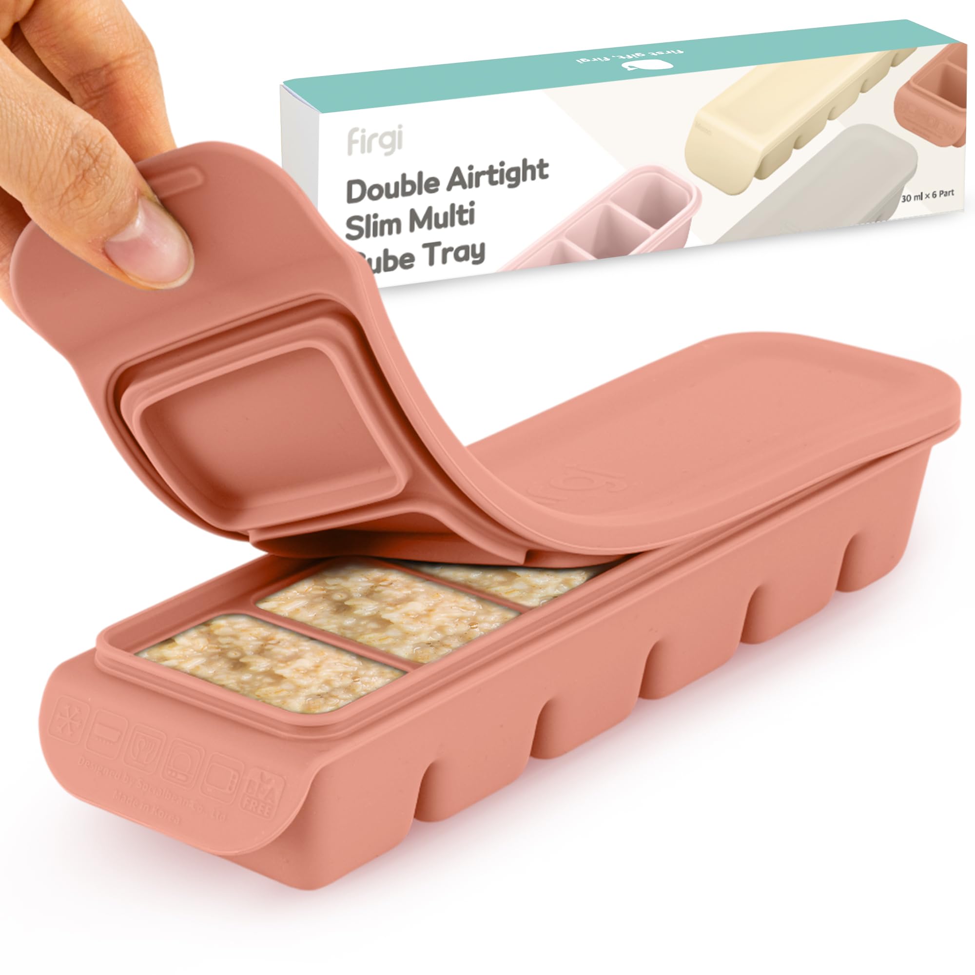 Firgi silicone ice cube tray with lid for safe baby meals and flavor control.