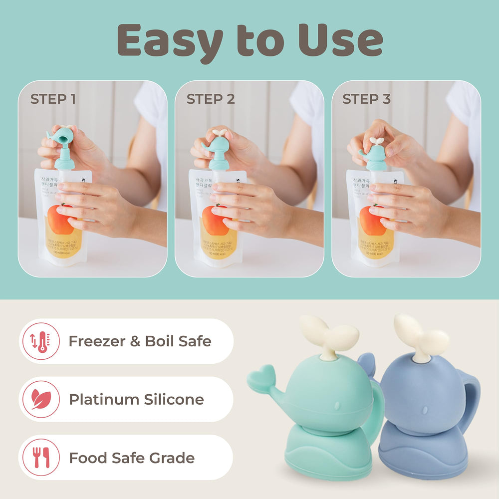 Firgi Whale SoftSip Self-feeding aid supports confident squeezing during puree feeding.