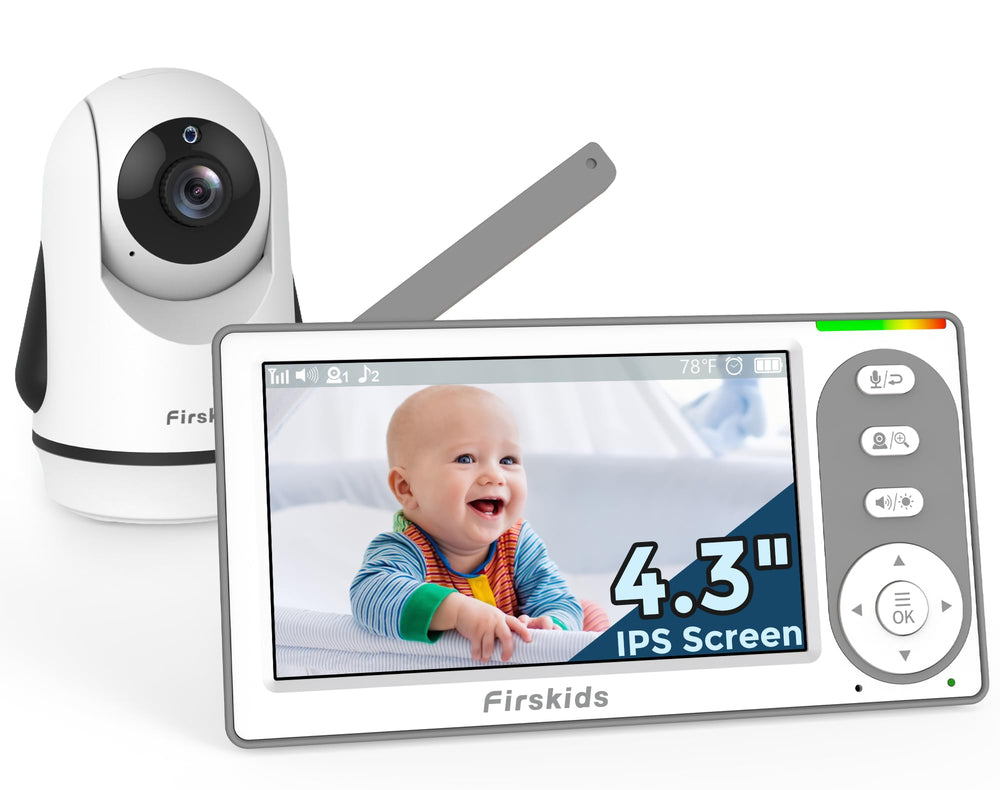 FirsKids baby monitor with a crisp 4.3-inch display for easy bedtime viewing