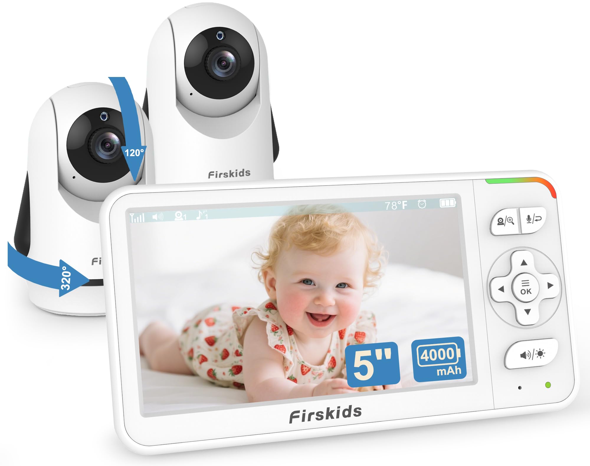 Firskids baby monitor dual cameras no wifi for private in-home viewing.