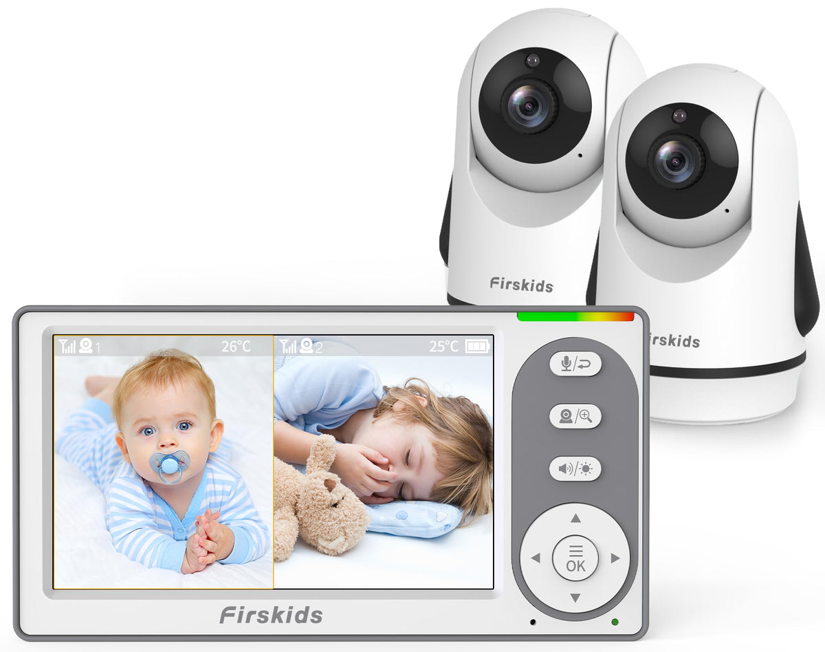 Firskids split-screen monitor showing two cameras for multitask viewing.