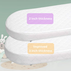 First Essentials bassinet mattress pad 3-inch thickness provides a firm foundation.