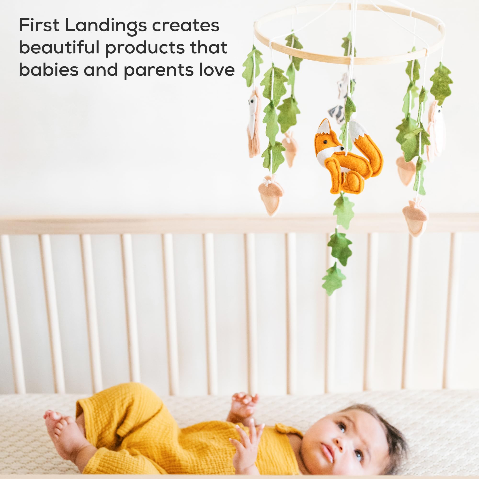 First Landings eco-friendly baby mobile as a thoughtful woodland gift idea.