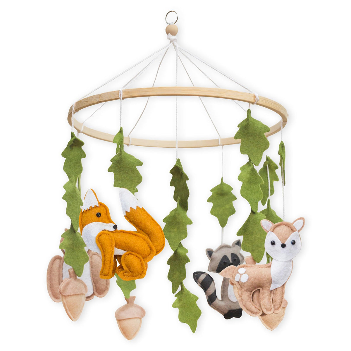 First Landings forest animal mobile with a fox for calming woodland crib decor.