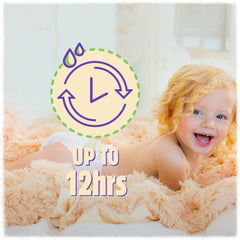 First Quality Cuties Complete Care diaper showing adjustable grip tabs for a snug fit.
