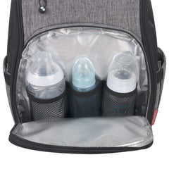 Fisher-Price Baby diaper backpack with changing pad ready for on-the-go diaper changes.