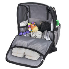 Fisher-Price Baby diaper backpack insulated bottle pockets keeping milk warm or juice cool.
