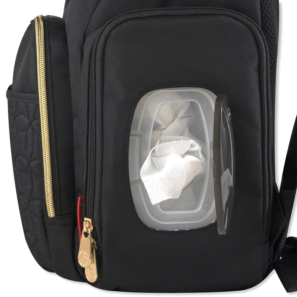 Fisher-Price Baby laptop-tablet-pocket keeps devices secure during trips.