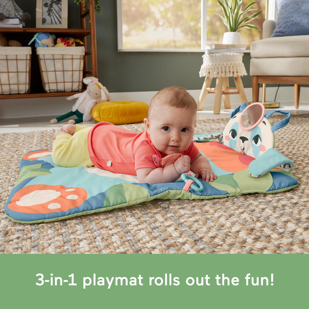 Fisher-Price Baby Planet Friends mat rolled and secured for travel