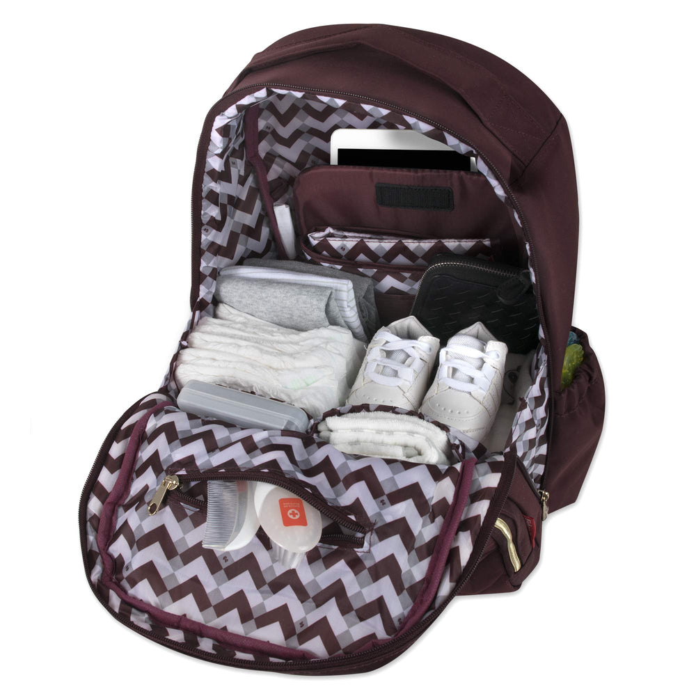 Fisher-Price Morgan quilted backpack with stroller clips for hands-free outings.