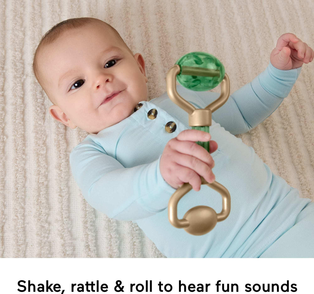 Fisher-Price clacker cucumber slices encourage tactile play and visual tracking.