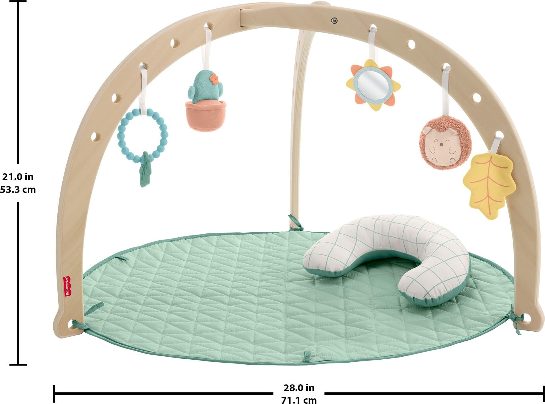 Fisher-Price cactus rattle encouraging reaching and grabbing