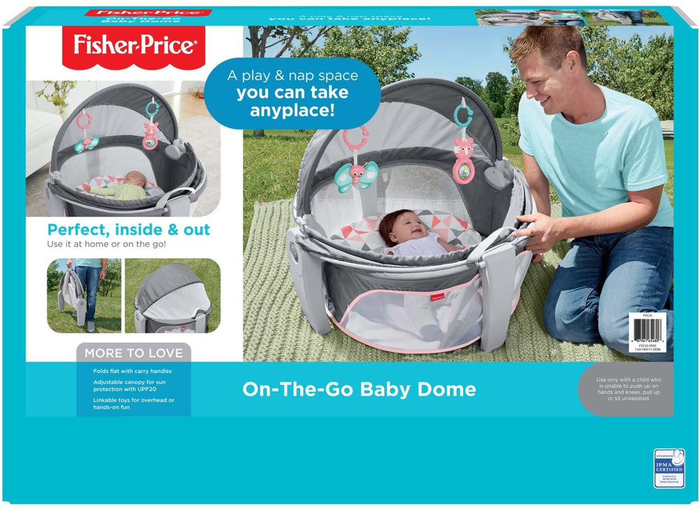 Fisher-Price dome folds flat for easy travel and compact storage.