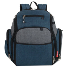 Fisher-Price FastFinder blue bag with insulated bottle pockets keeps drinks ready for on-the-go feeds.