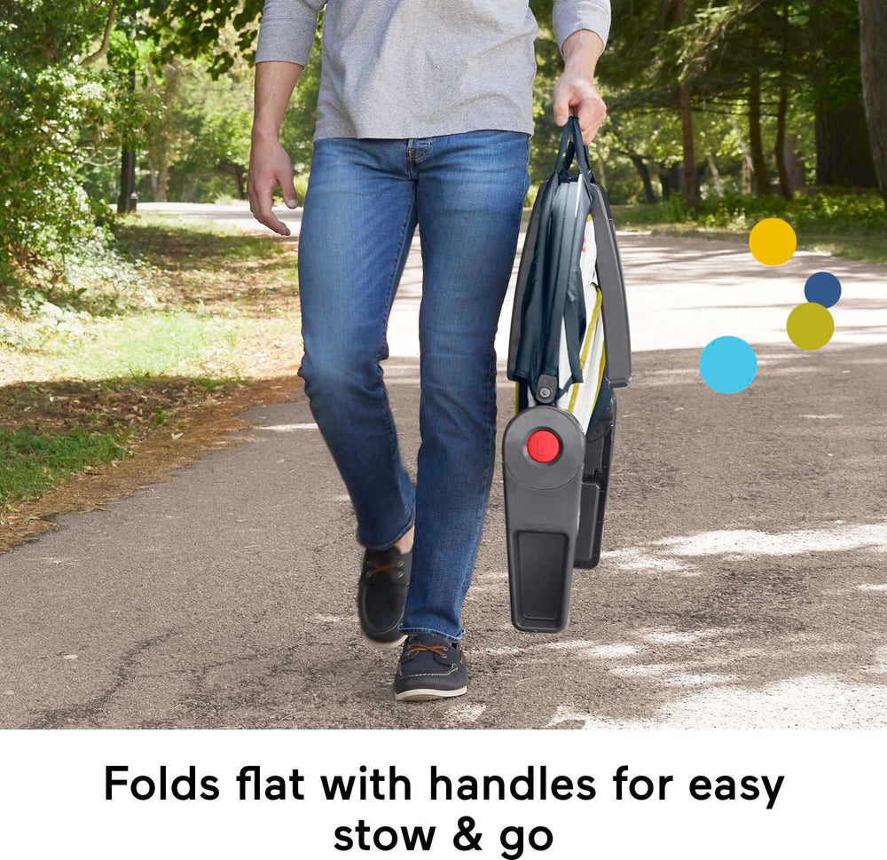 Fisher-Price fold-flat lightweight frame with carry handles for travel