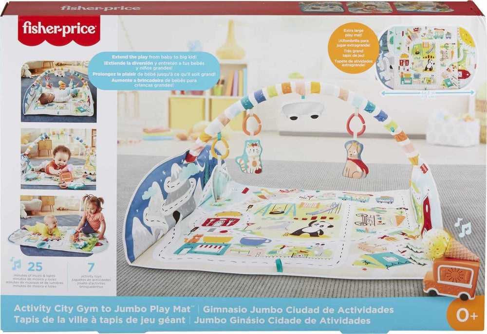 Fisher-Price jumbo playmat provides a spacious surface for baby to toddler adventures.