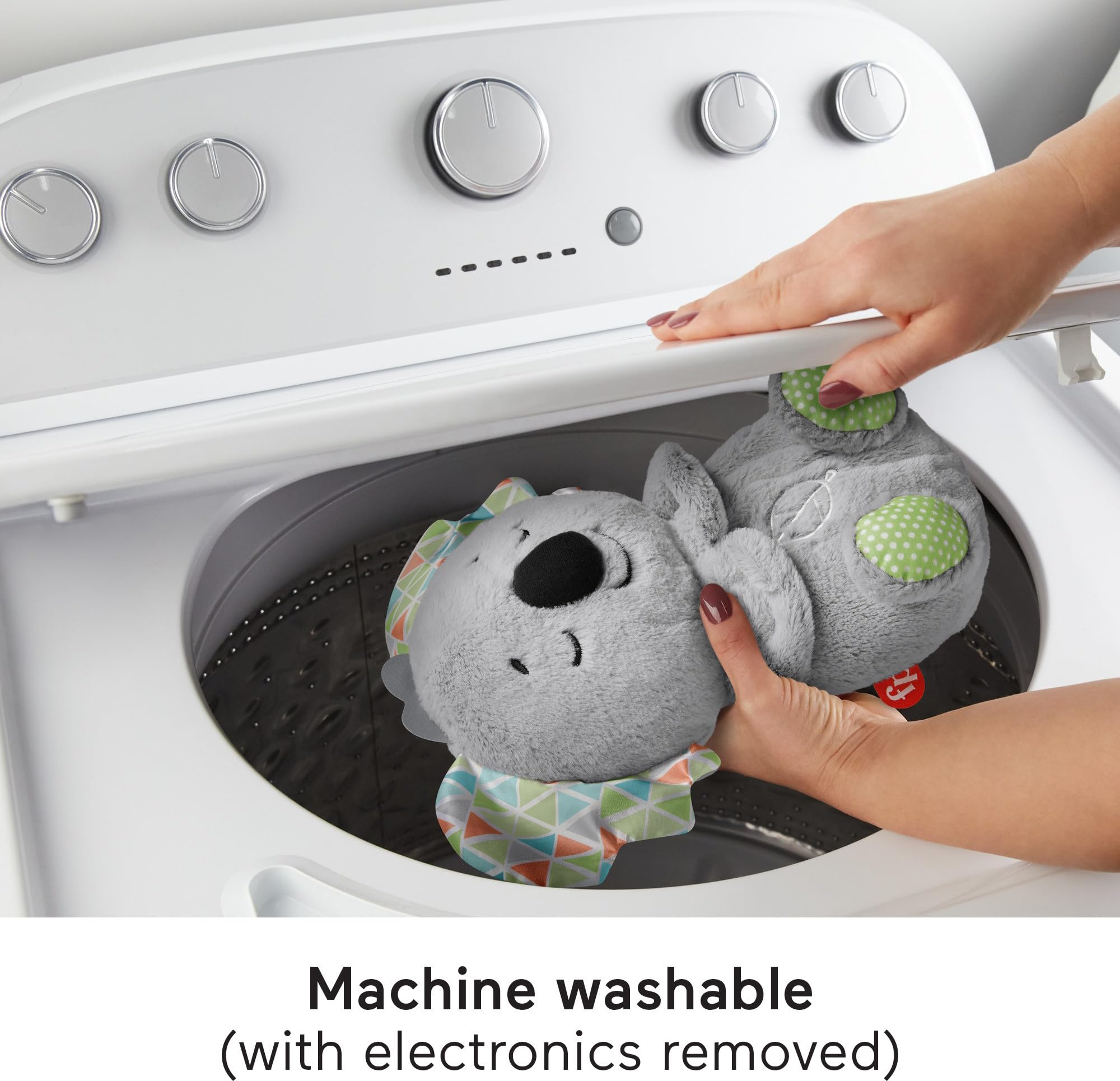 Fisher-Price Koala is machine-washable after removing electronics.