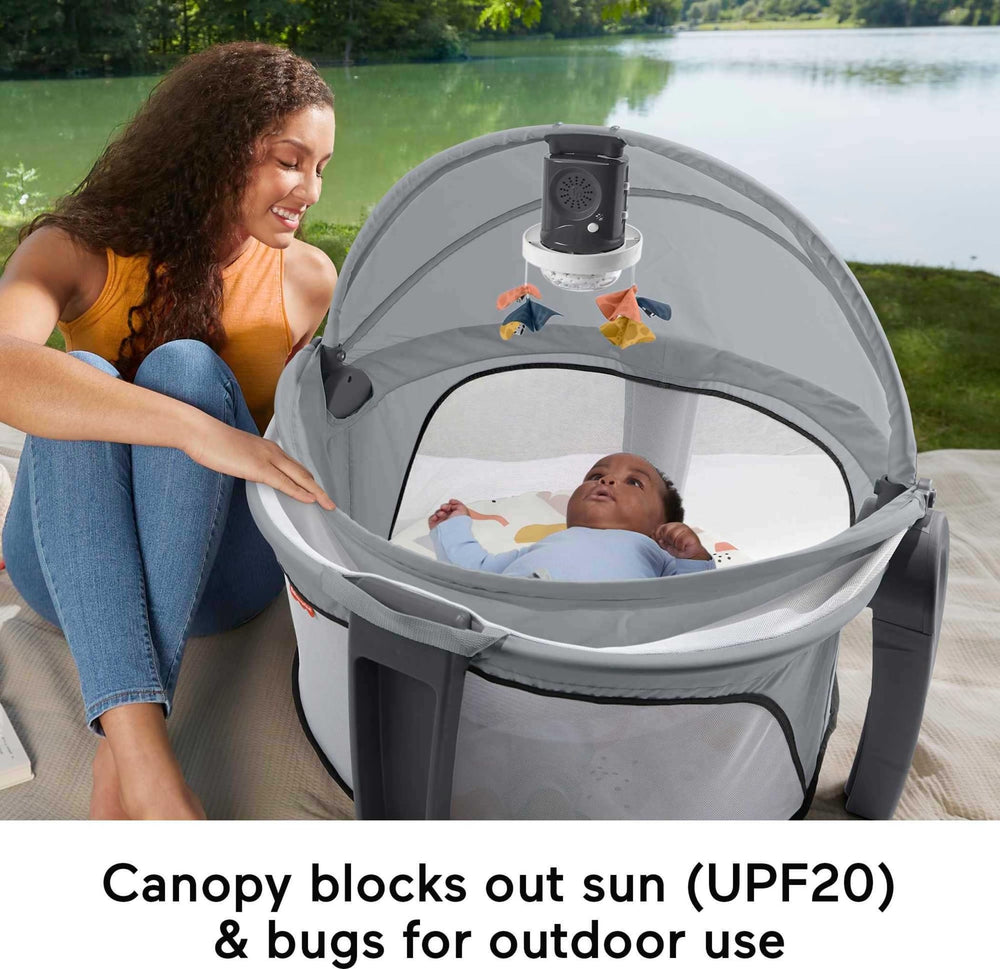 Fisher-Price mesh sides keep bugs out while allowing clear visibility of baby